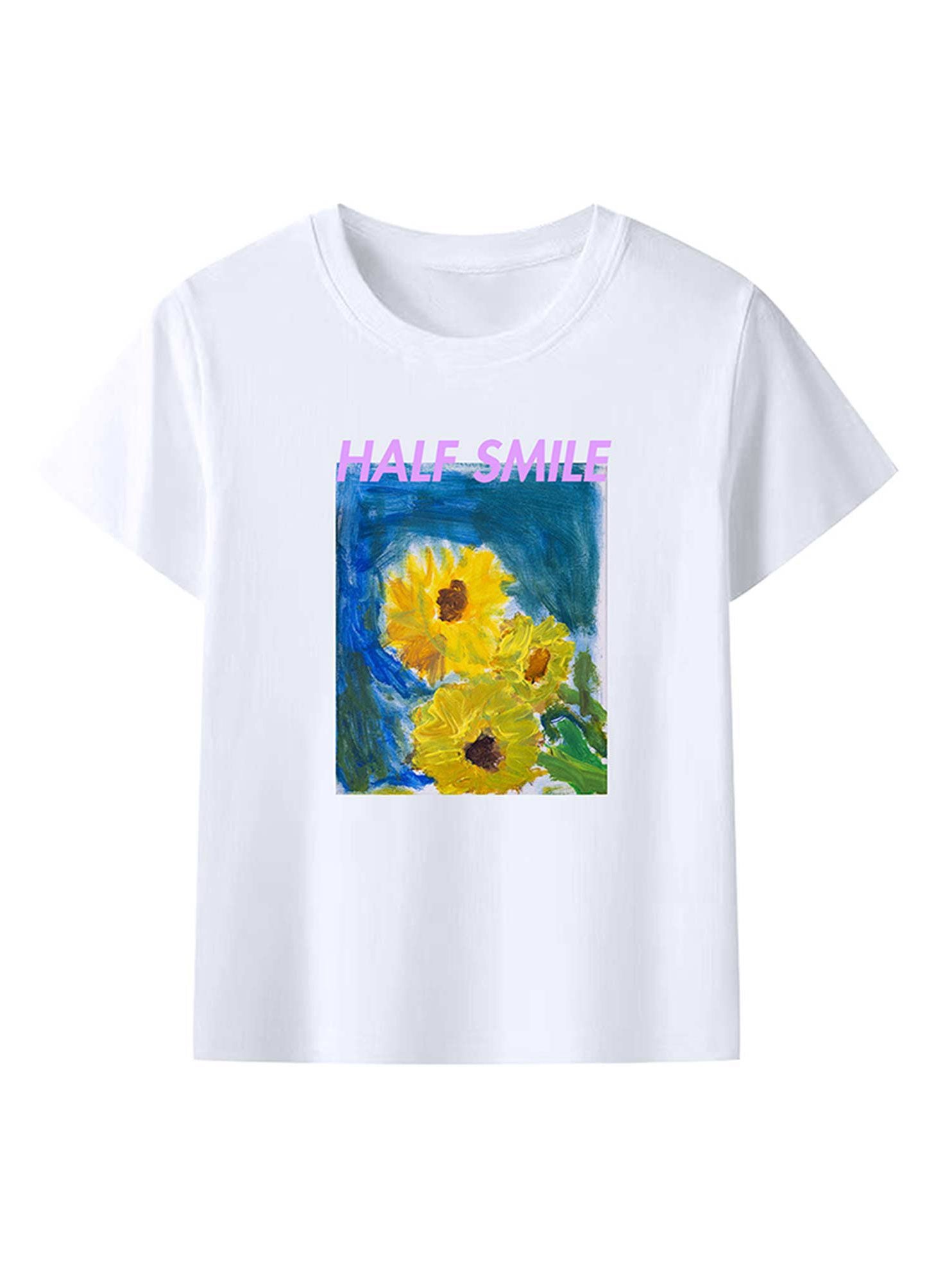 Floral Print Unisex White Crewneck T-Shirt